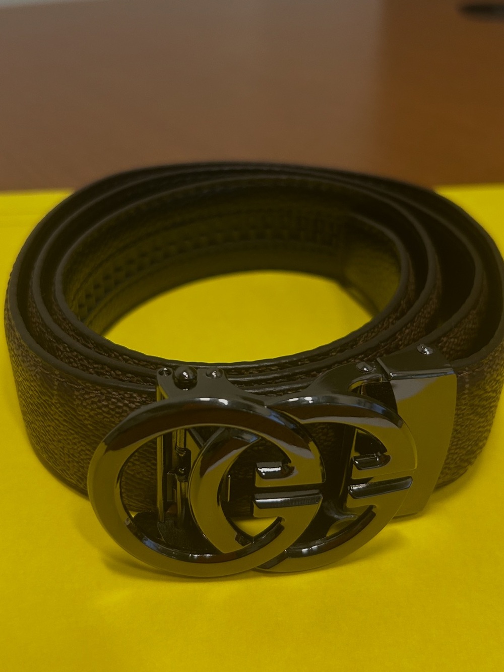 Designer-Inspired Men's Brown Leather Belt with Double G Buckle